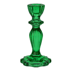Dark Green Glass Candlestick Holder | Dinner Party Decor |
