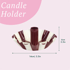 Burgundy Stripe Scalloped Candle Holder | Christmas Candle Holder |