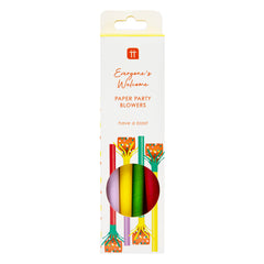 Multi-coloured Paper Party Blowers - 8 Pack | Party Decor |