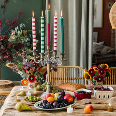 Burgundy & White Stripe Dinner Candles - 25 Unit Display | Home Decor |
