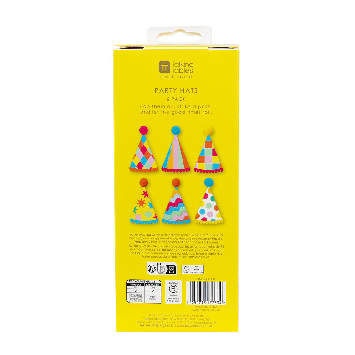 Multi Coloured Mini Party Hats - 6 Pack | Party Wearables |