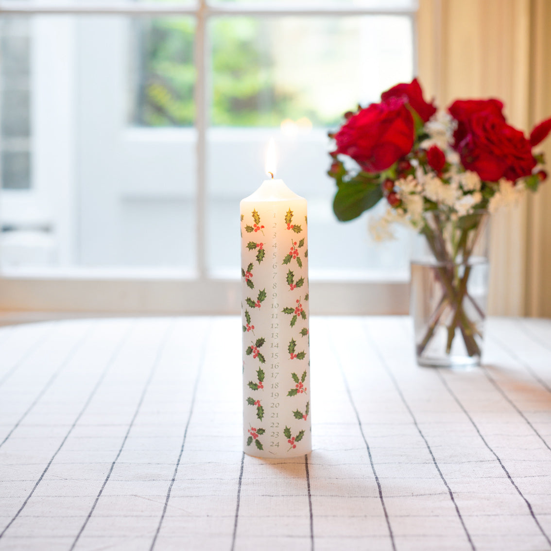 Holly Christmas Pillar Advent Candles | Christmas Countdown |