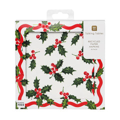 Holly White Christmas Paper Napkins - 20 Pack | Christmas Napkins |