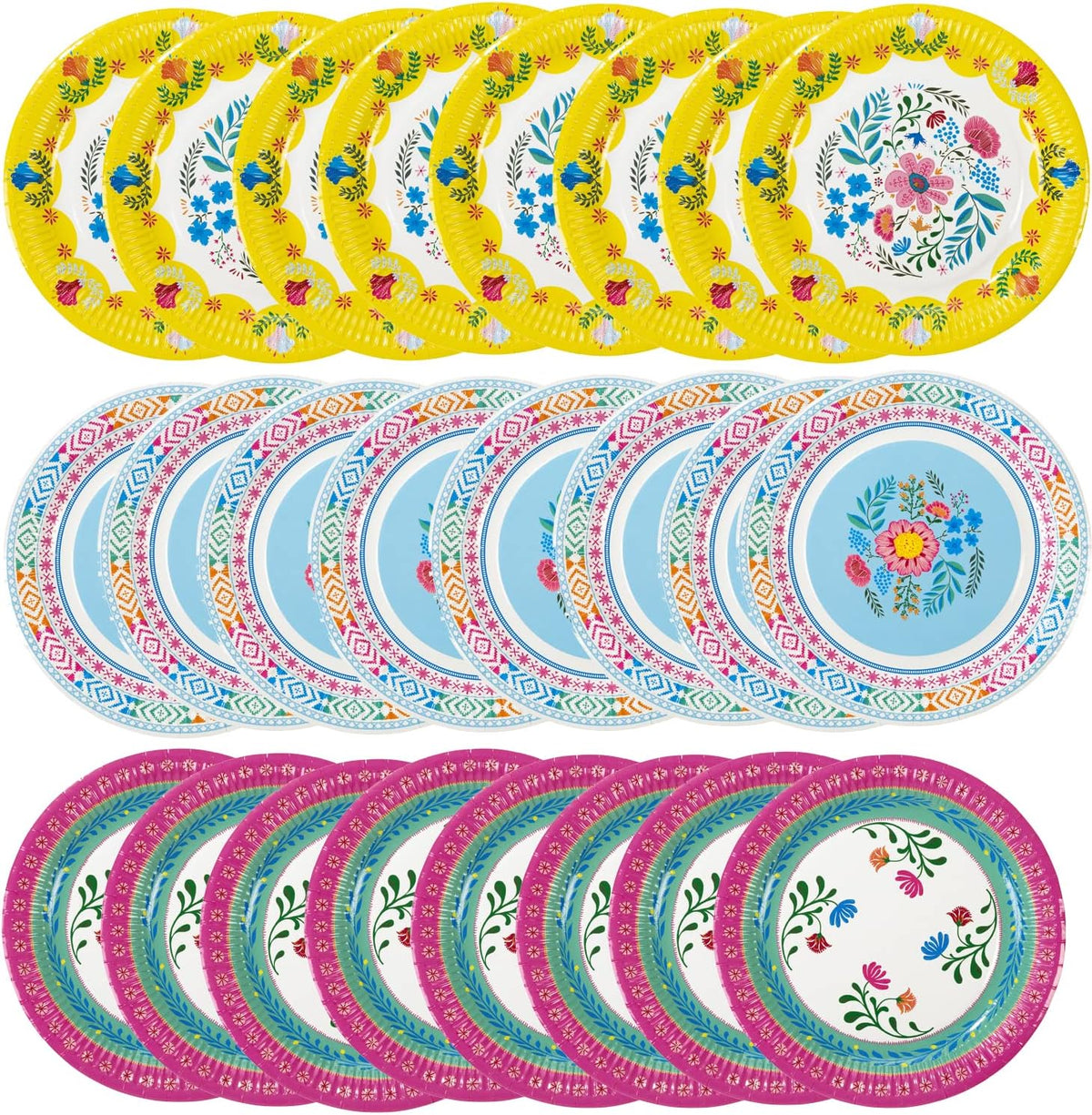 Floral Boho Paper Plates - 24 Pack | Summer Party Supplies |