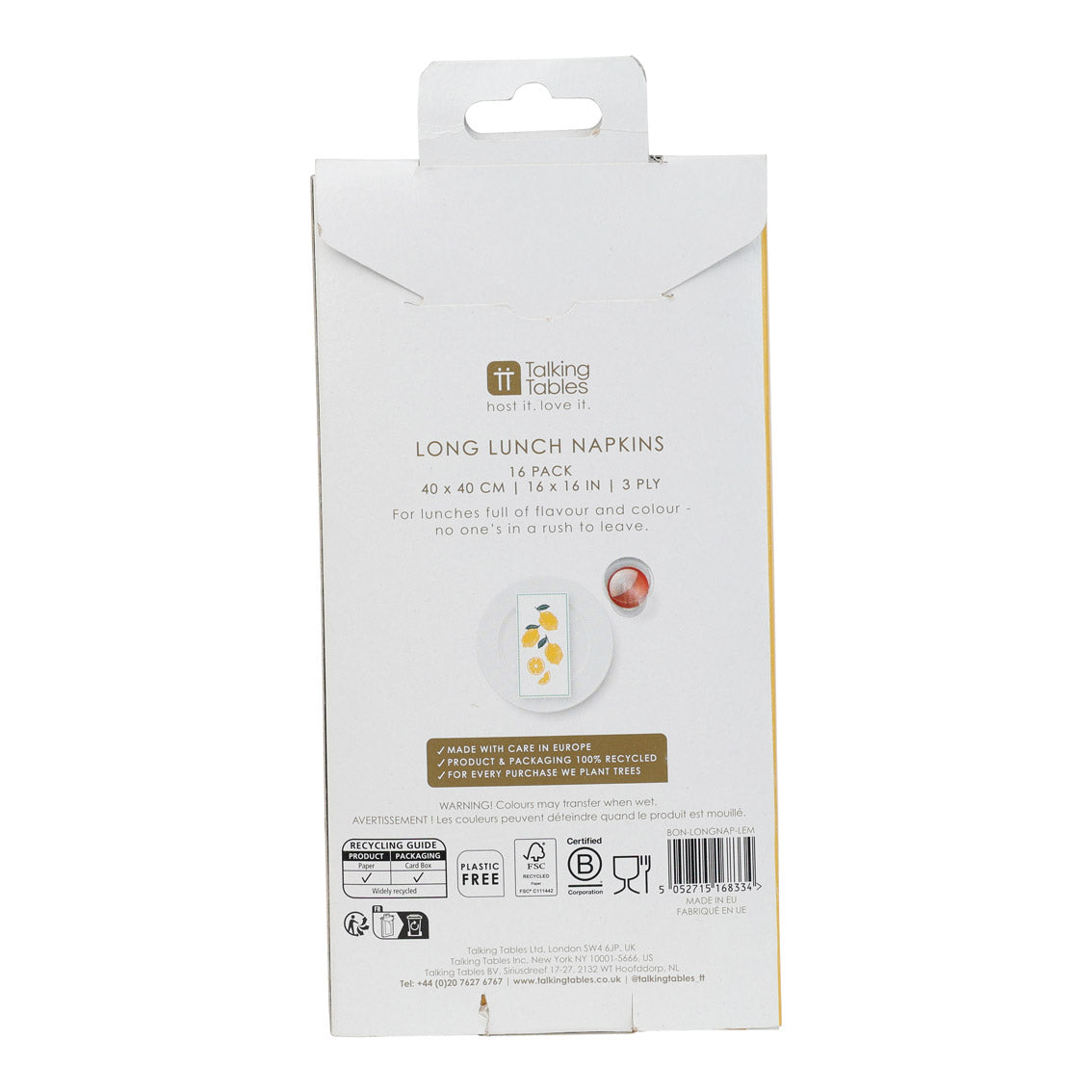 Lemon Long Lunch Paper Napkins - 8 Pack Display | Summer Napkins |