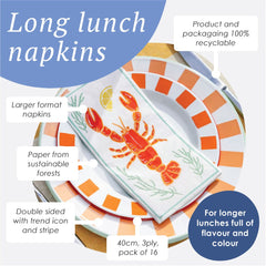 Lobster Long Lunch Paper Napkins - 8 Pack Display | Nautical Gifts |