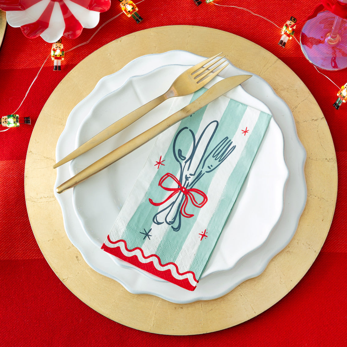Christmas Icons Long Lunch Paper Napkins - 8 Pack Display | Christmas Decor |