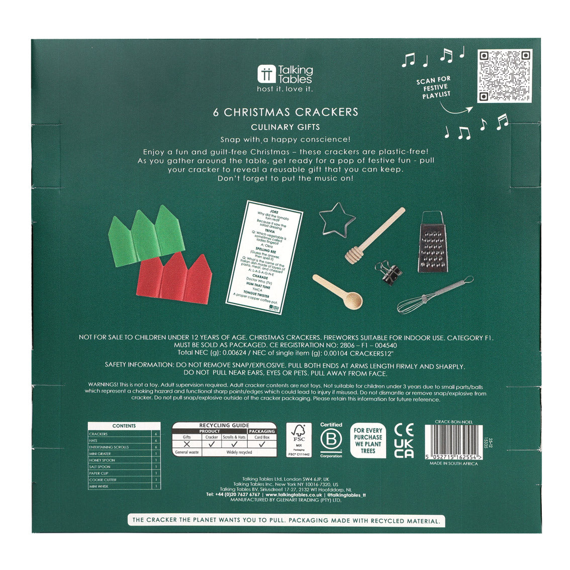Bon Noel Green Christmas Crackers - 6 Pack | Christmas Decor |