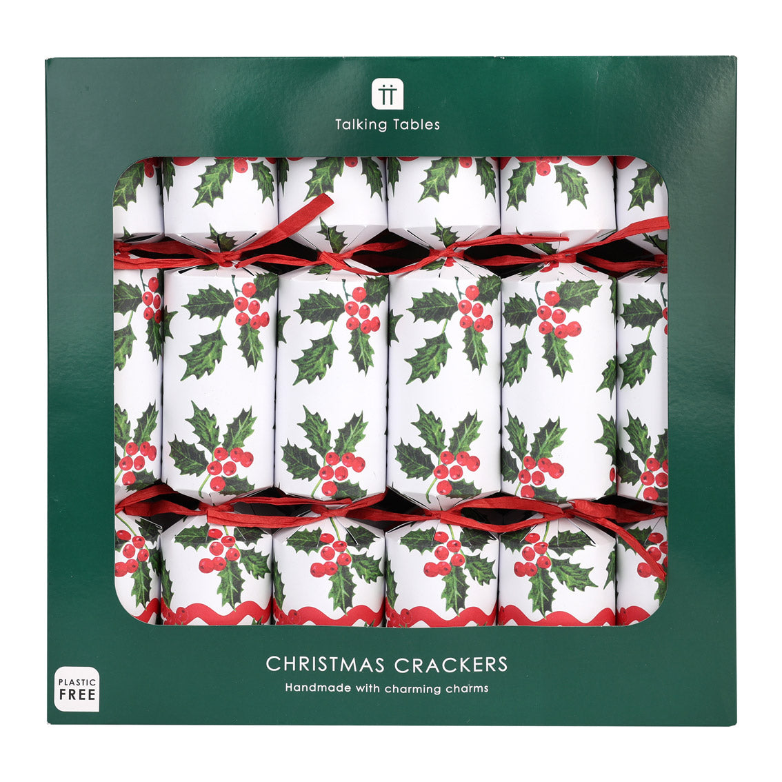 Holly White Christmas Crackers -  12 Pack | Christmas Decor |