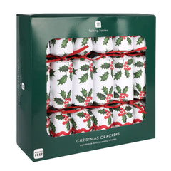 Holly White Christmas Crackers -  12 Pack | Christmas Decor |