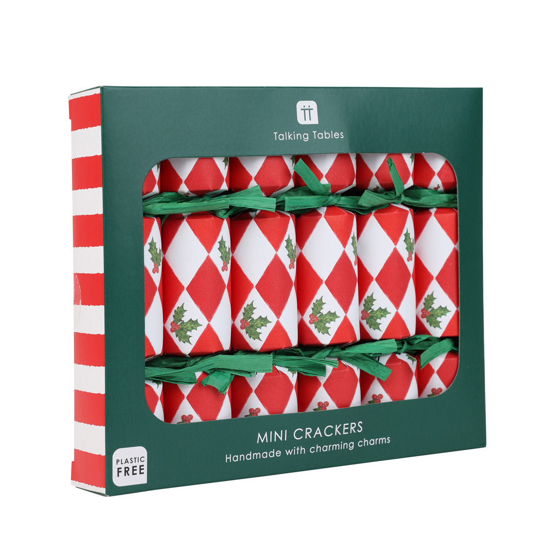 Holly Red & White Harlequin Mini Christmas Crackers - 6 Pack | Christmas Decor |