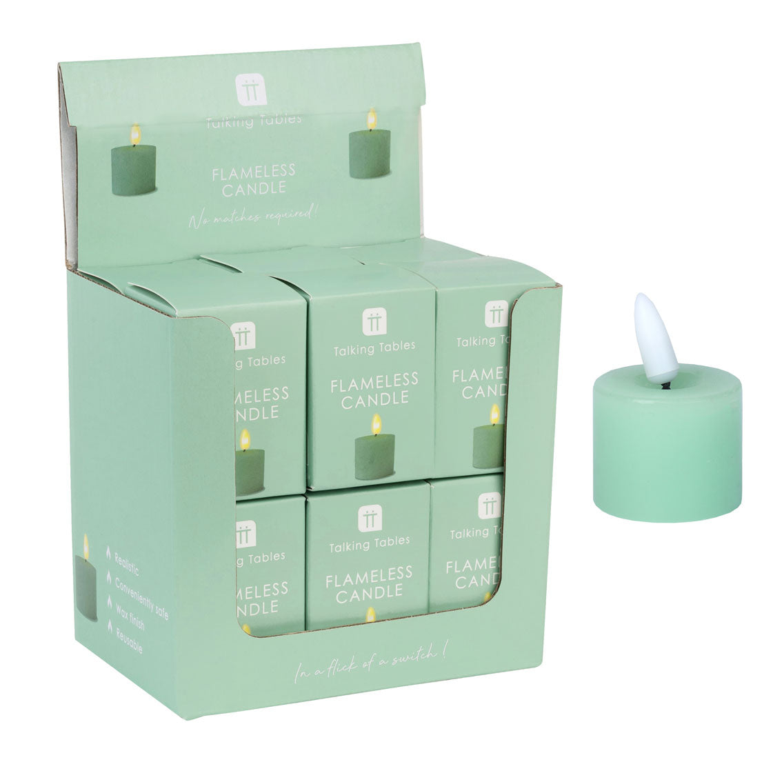 Flameless LED Tealight Candle - Sage Green - 12 Unit Display | Home Decor |