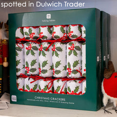 Holly White Christmas Crackers - 6 Pack |  Christmas Decor |