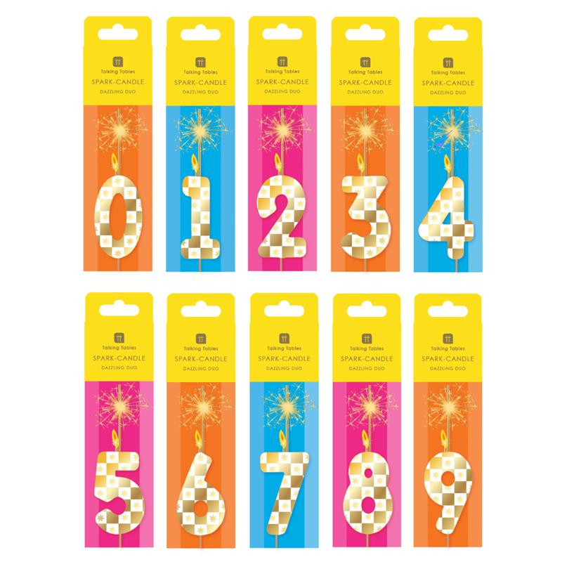 Gold Number Sparkler Duo Birthday Candles Set - 0-9 | Cake Candles |