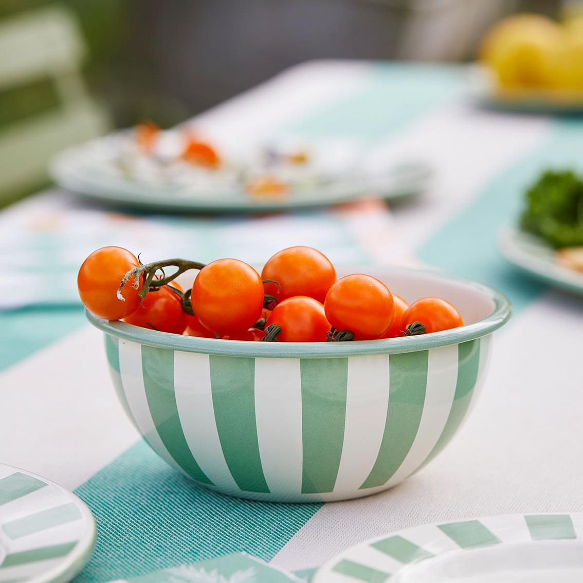 Green Stripe Enamel Bowl - 16cm | Summer Gifts |