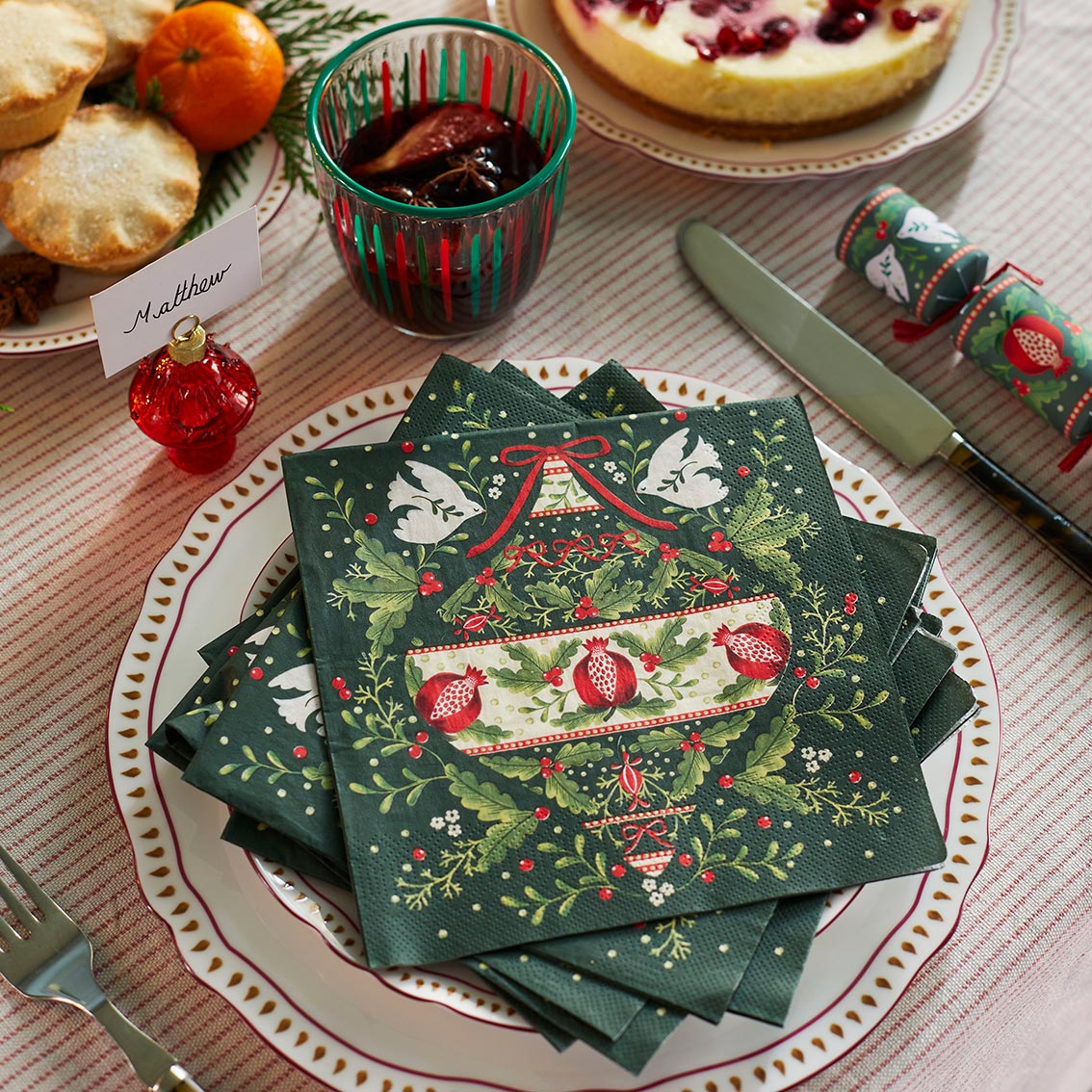 Green Christmas Paper Napkins - 20 Pack | Christmas Napkins |