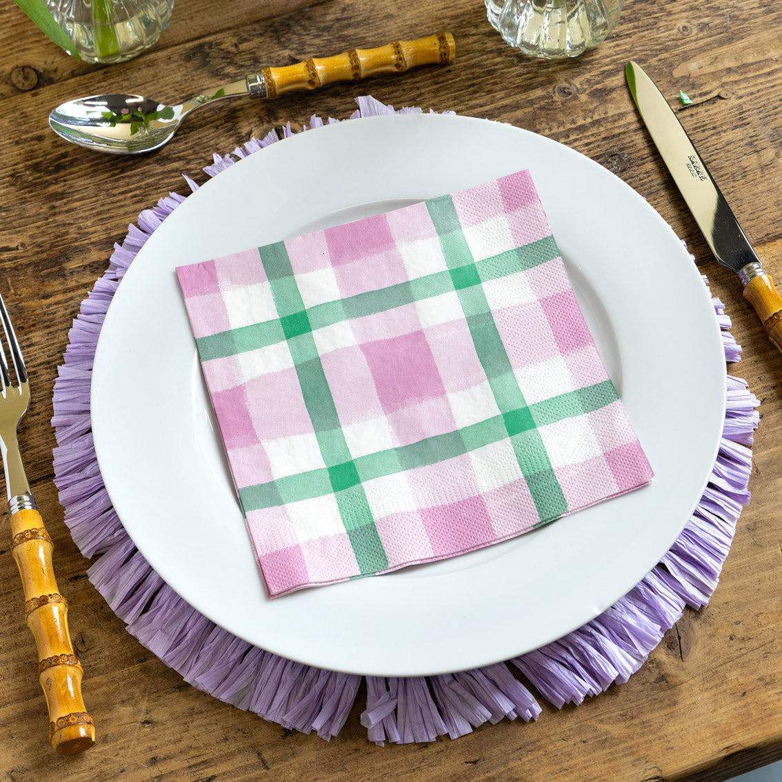 Lilac & Green Gingham Napkins - 20 Pack | Summer Napkins |