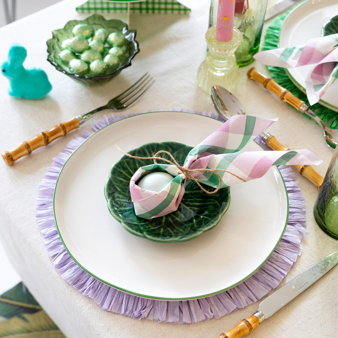 Lilac & Green Gingham Napkins - 20 Pack | Summer Napkins |