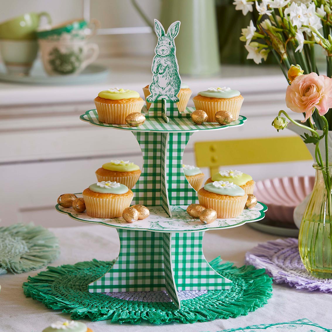 Green Reversible Bunny Cake Stand | Easter Decor |