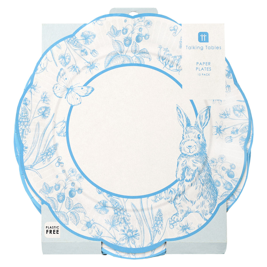 Blue & White Scalloped Spring Bunny Paper Plates - 10 Pack | Easter |