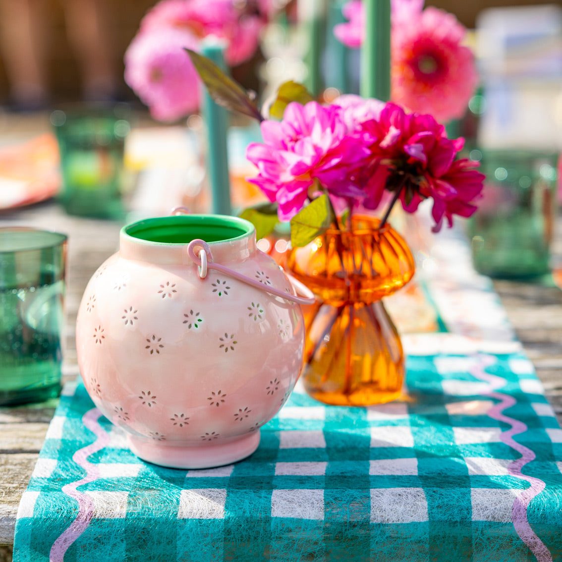 Green Gingham Table Runner - 2m  | Summer Tableware |