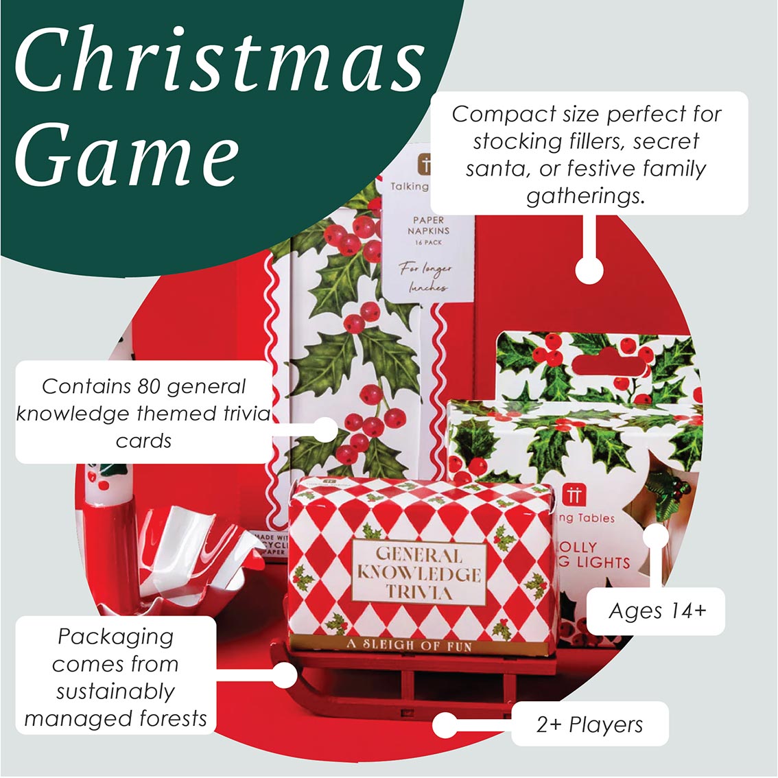 General Knowledge Trivia Christmas Mini Sleigh - 6.5cm | Christmas Game |