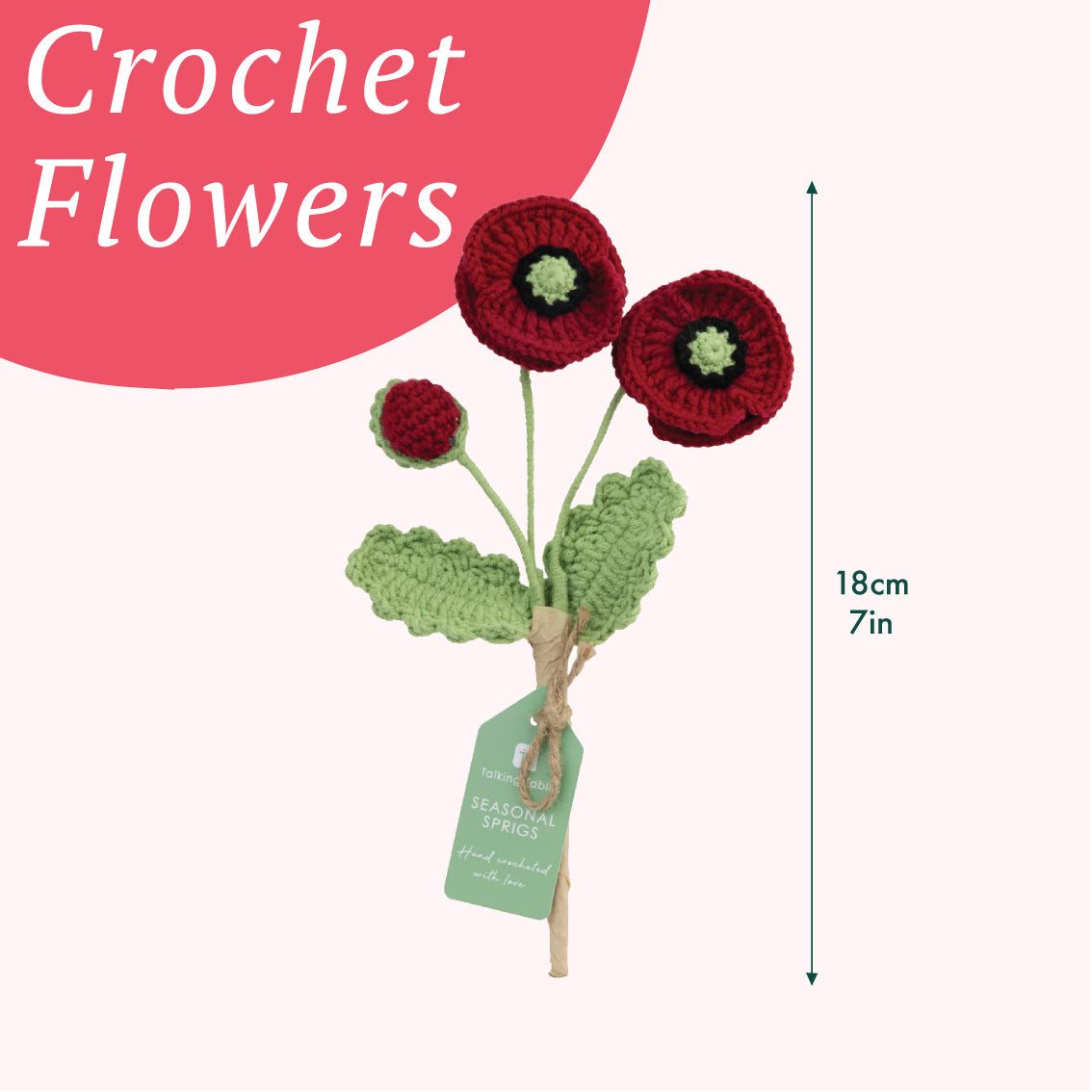 Handmade Red Poppy Crochet Sprigs Bundle - 18cm | Home Decor |
