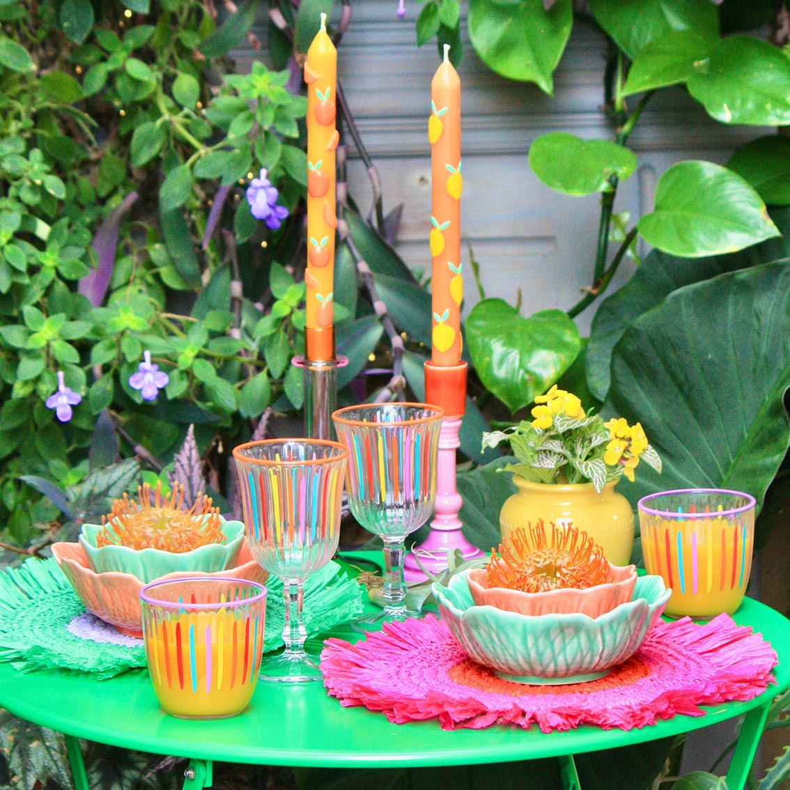 Lilac & Green Paper Raffia Placemats - 2 Pack  | Summer Tableware |