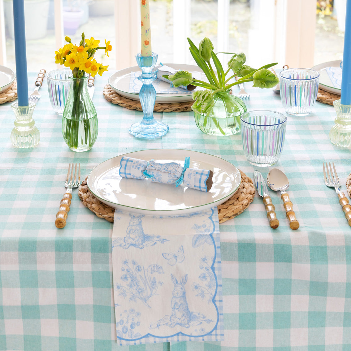 Mint Gingham Tablecloth | Summer Decor |