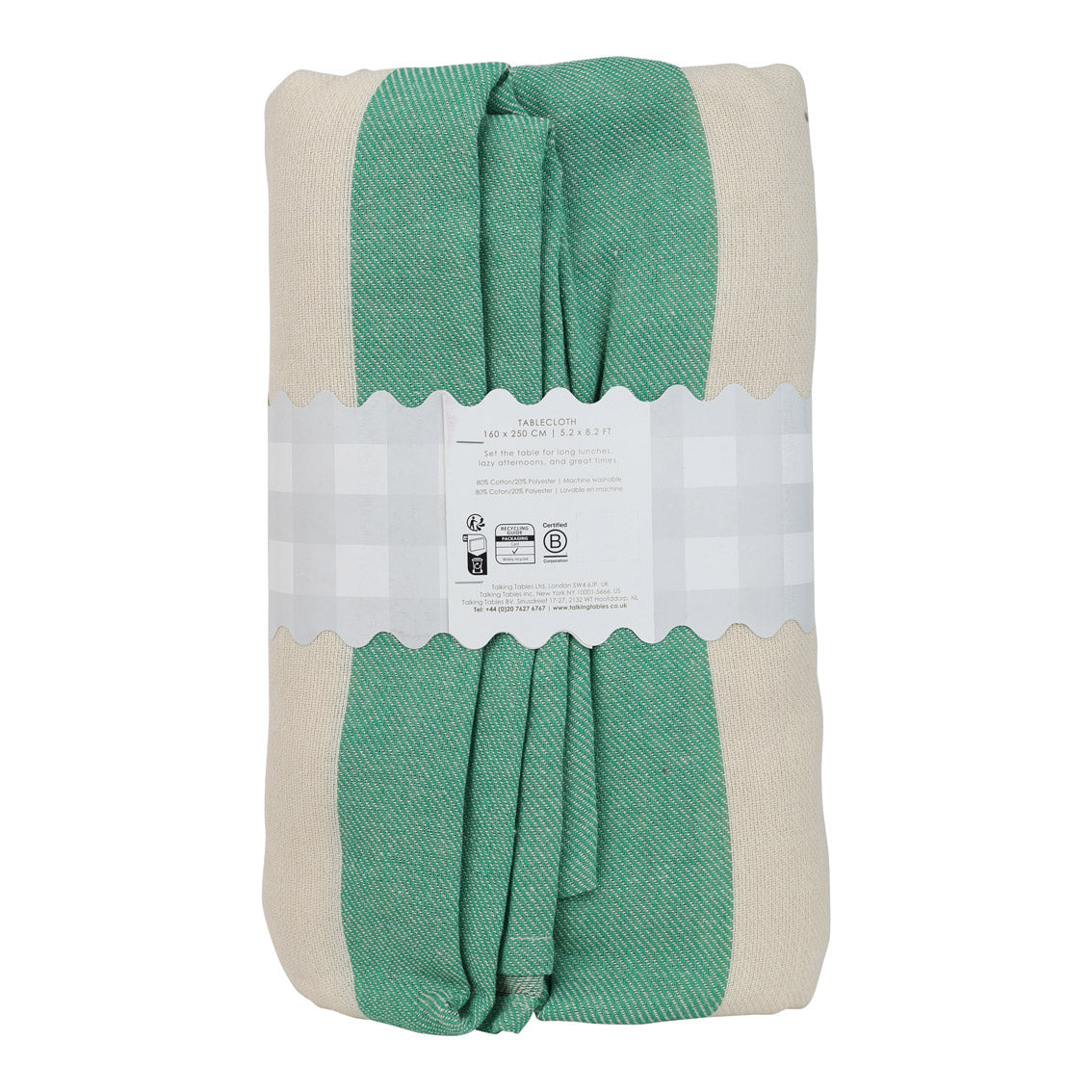 Green Stripe Cotton XL Tablecloth - 160cm x 250cm | Summer Home Decor |