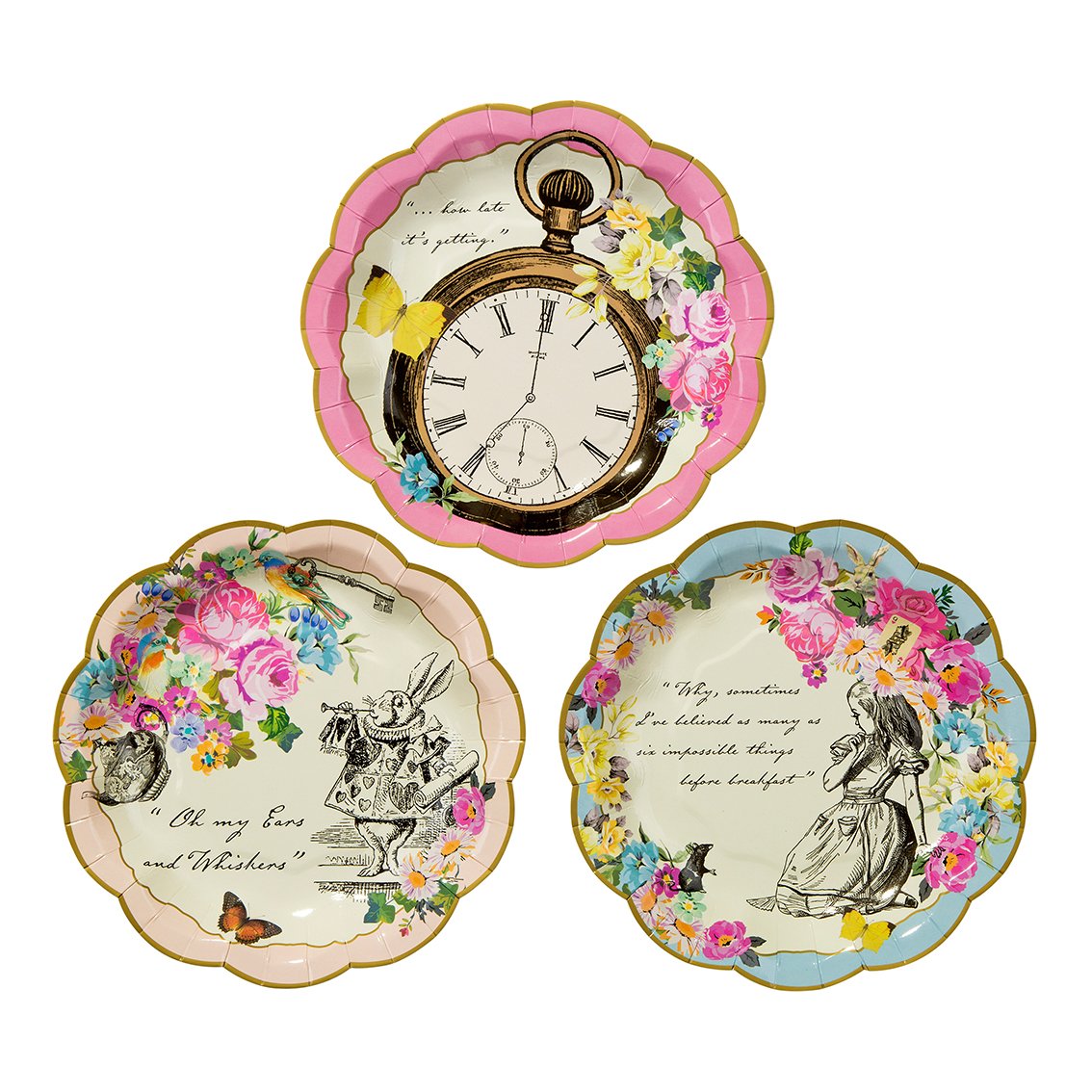 Alice in Wonderland Dainty Paper Plates - 24 Pack | Tea Party Decor |